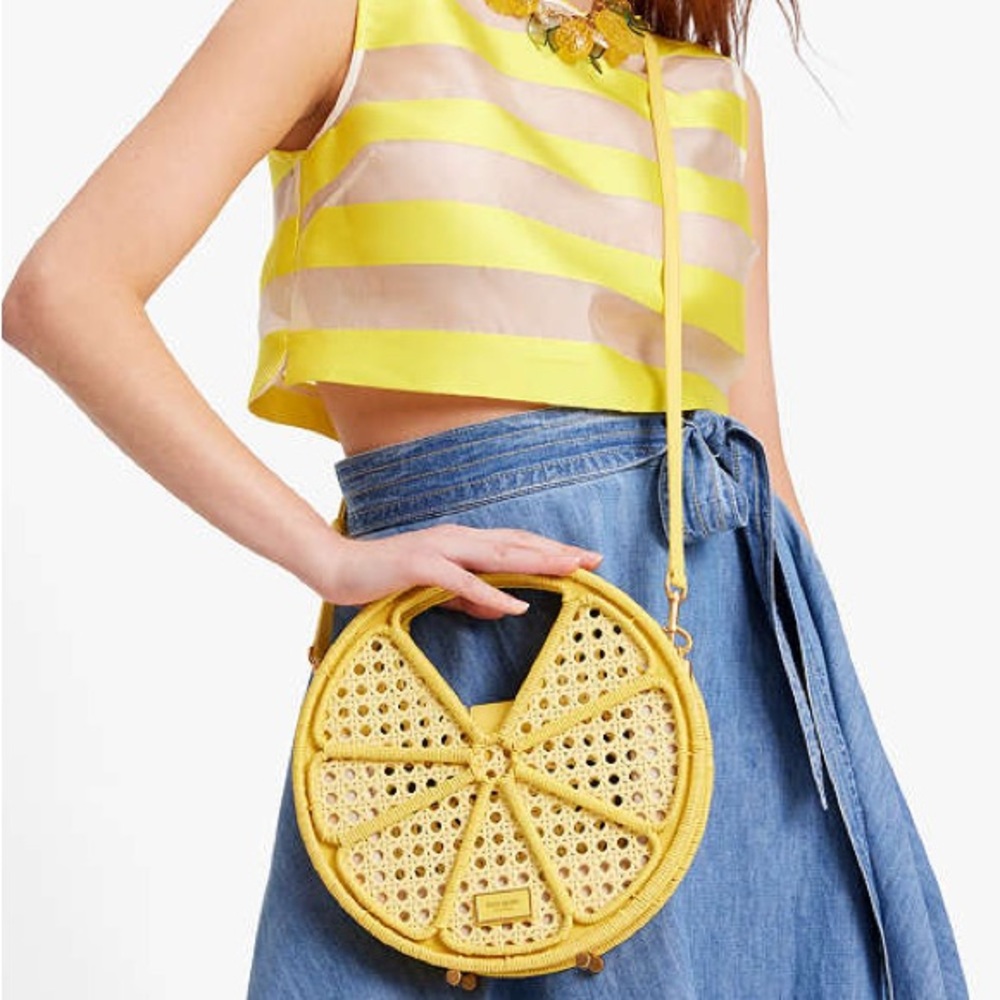 SOLD! kate spade NWT/NIP! $428 MSRP Lemon Drop Rattan Top-handle Bag - Picture 3 of 10